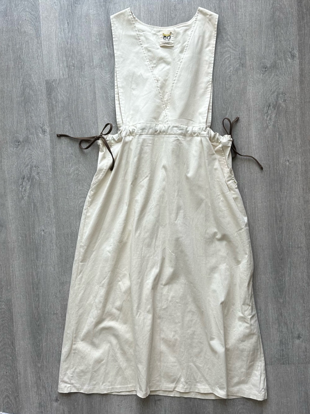 Bananaxx Japanese Minimalist White Cream Cotton Tie-Waist Dress